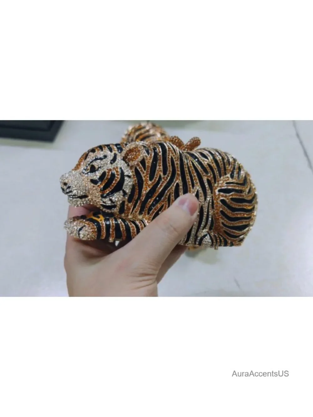 Sparkling Crystal Tiger Clutch Evening Bag Formal Rhinestone Bridal Purse Faux